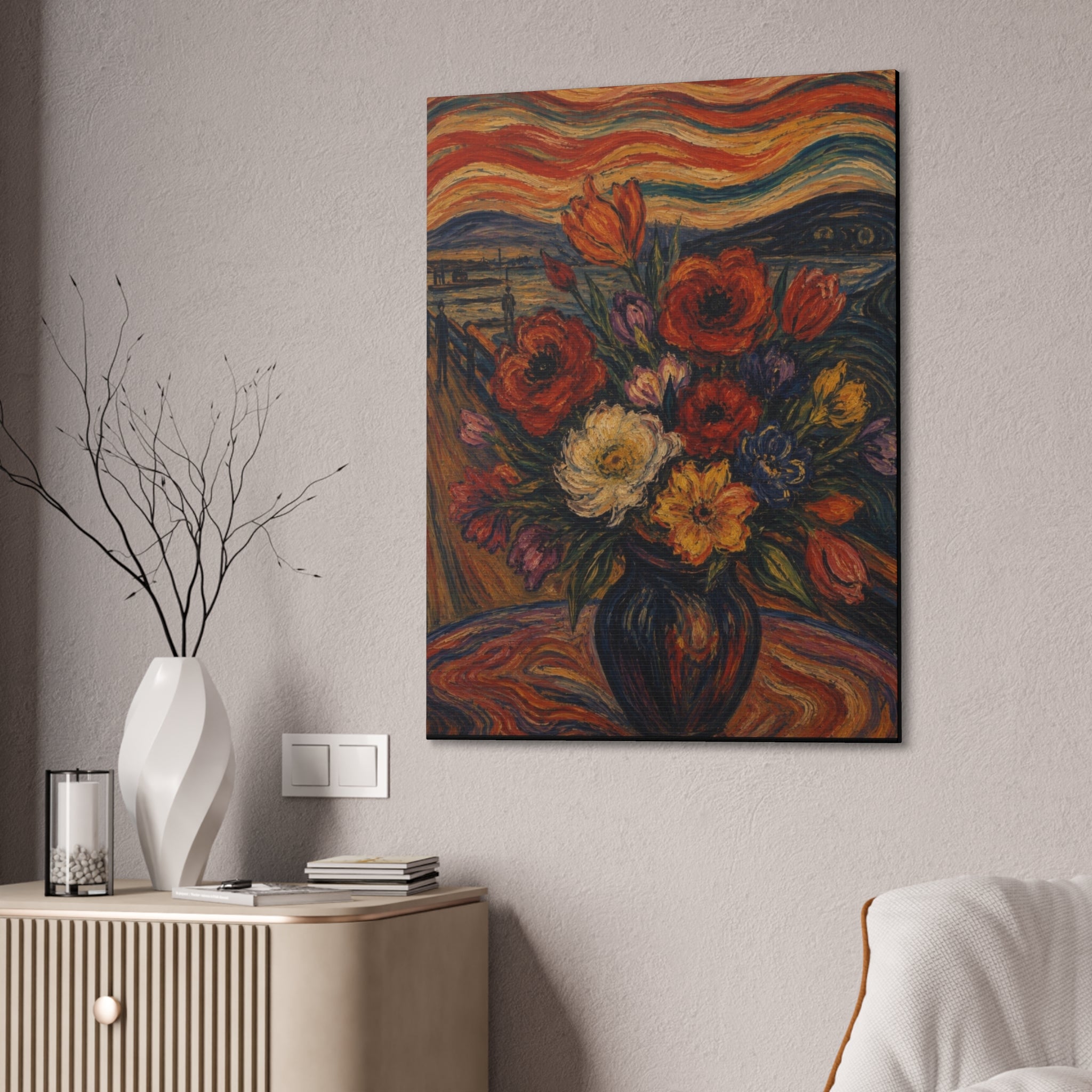 Whispers of the Evening Sky – Expressionist Floral Bouquet Canvas Art