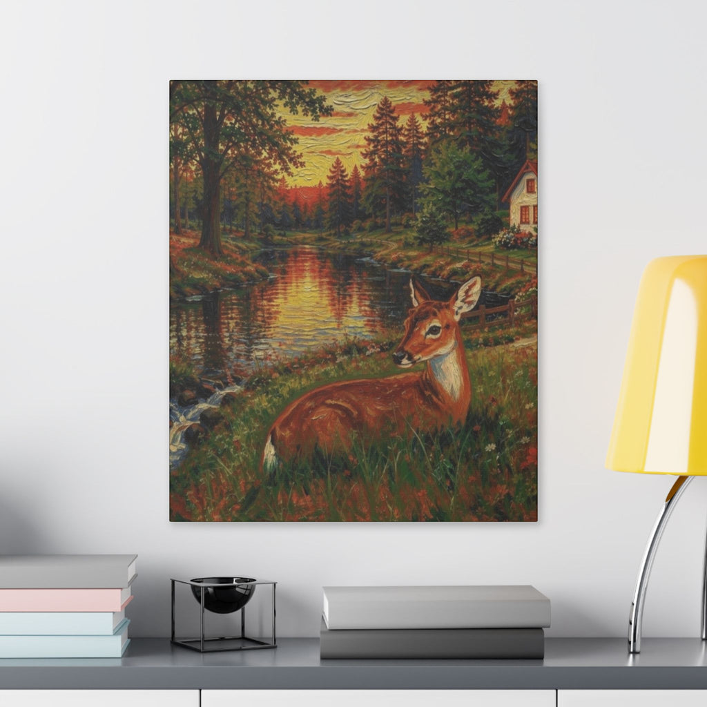 Twilight Guardian by the Woodland Stream  Classic Stretched Canvas